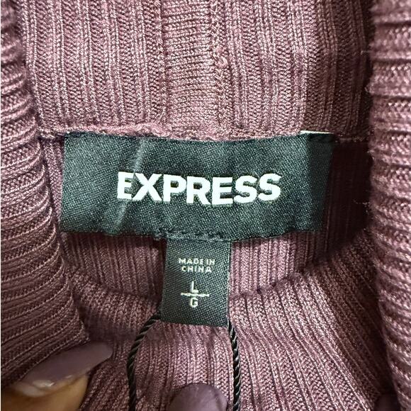 Express Women’s Large Ribbed Striped Turtle Neck Short Sleeve Sweater - Picture 4 of 10
